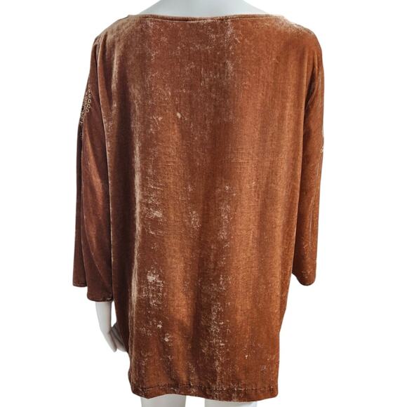 J. Jill Embroidered Velvet Top with Bell Sleeves Brown Bohemian Paisley Scroll L - Picture 10 of 10